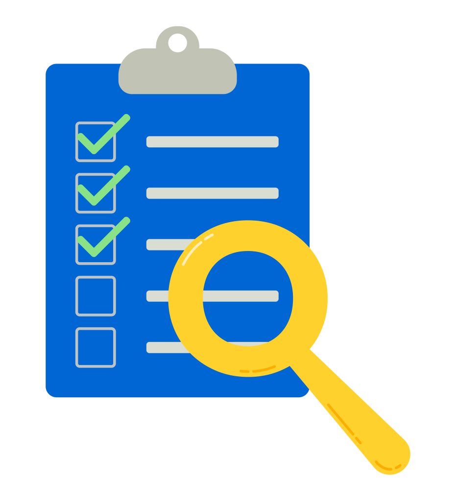 graphic representing an SEO audit - magnifying glass and checklist