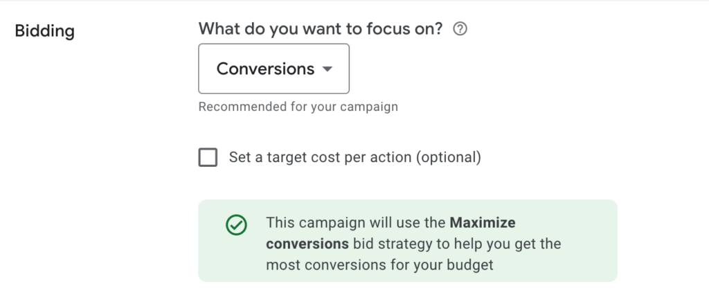 Conversion focus image showing the conversions option selected