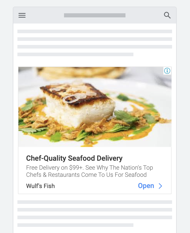 Example of Google Ads display campaign showing a restaurant