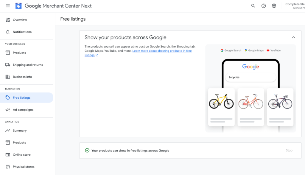 Google Merchant Center Free Listings