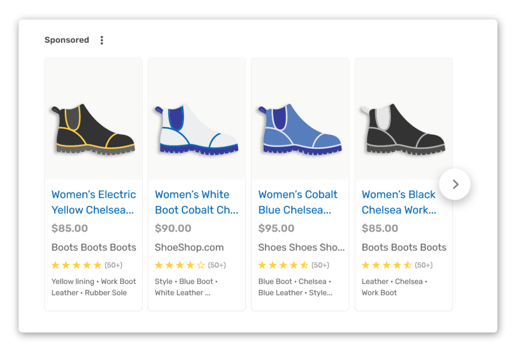 Example of a google ad showing women's boot options