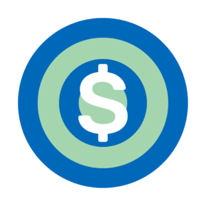 Graphic representing a bullseye with a cash symbol in the middle