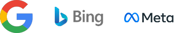 3 logos: Google, Bing, and Meta